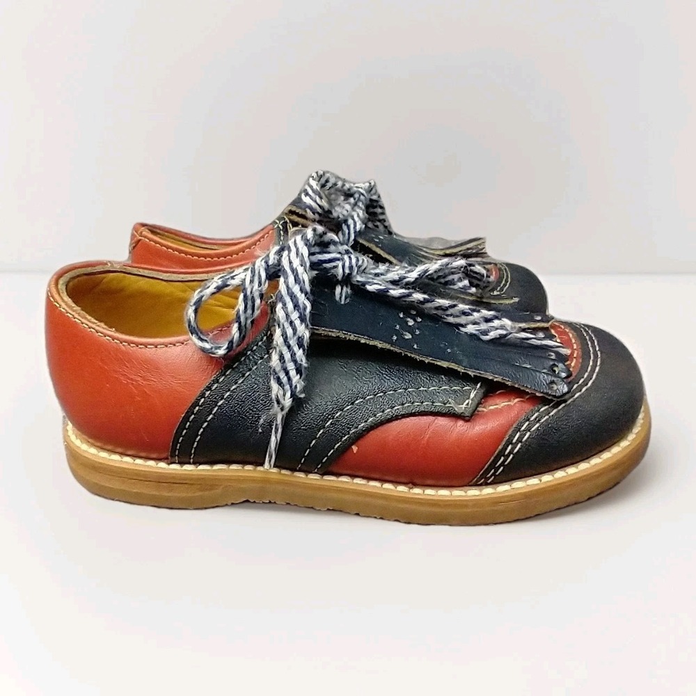 Footmates Vintage Kids Red Black Leather Kiltie Oxford Shoes Made in USA 6.5 D